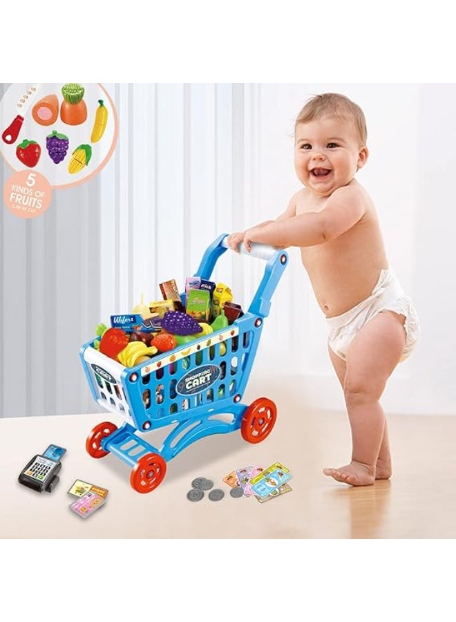 ، مجموعة ملحقات عربة التسوق مكونة من 64 قطعة، مجموعة لعب عربة تسوق كبيرة الحجم، لعبة تعليمية هدية للأطفال من عمر 3 سنوات فما فوق، بنين وبنات (متعددة الألوان) - Image 2